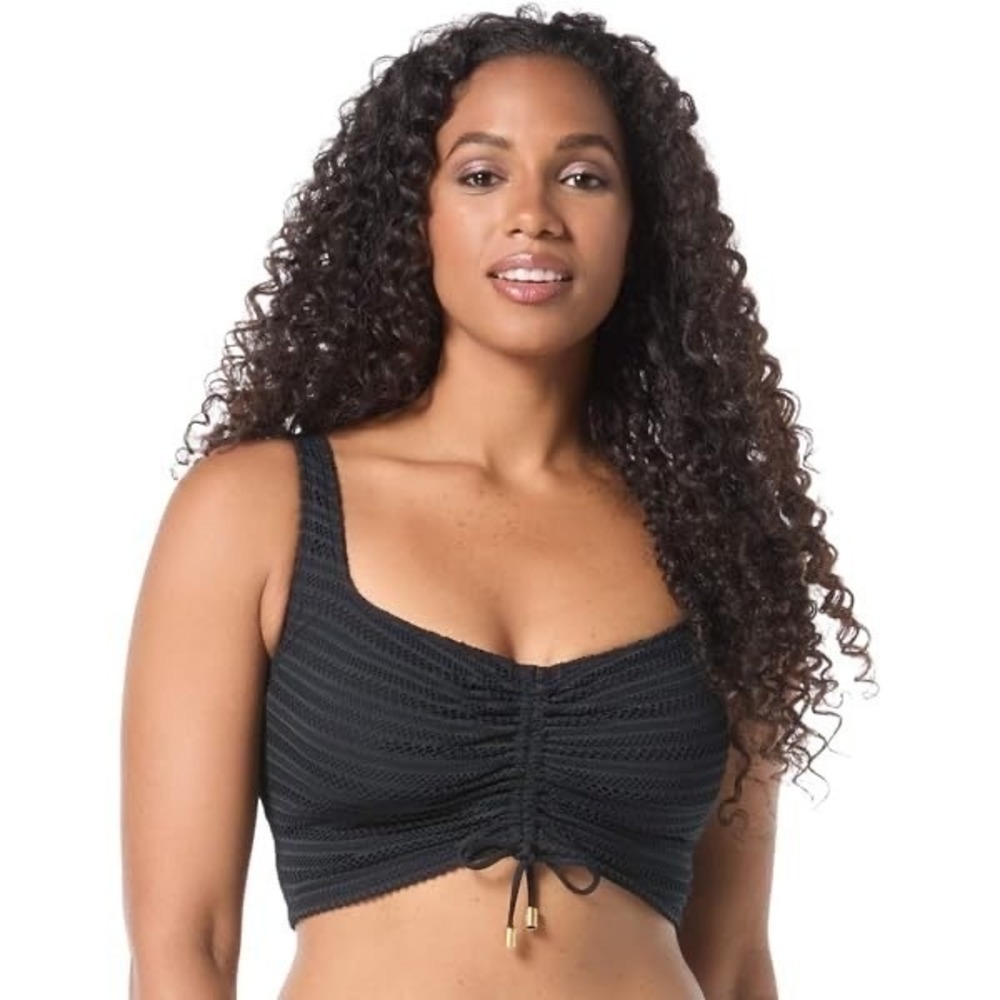 Coco Reef Elevate Crochet Ruched Underwire Bikini Top Black 40C $86 NWT